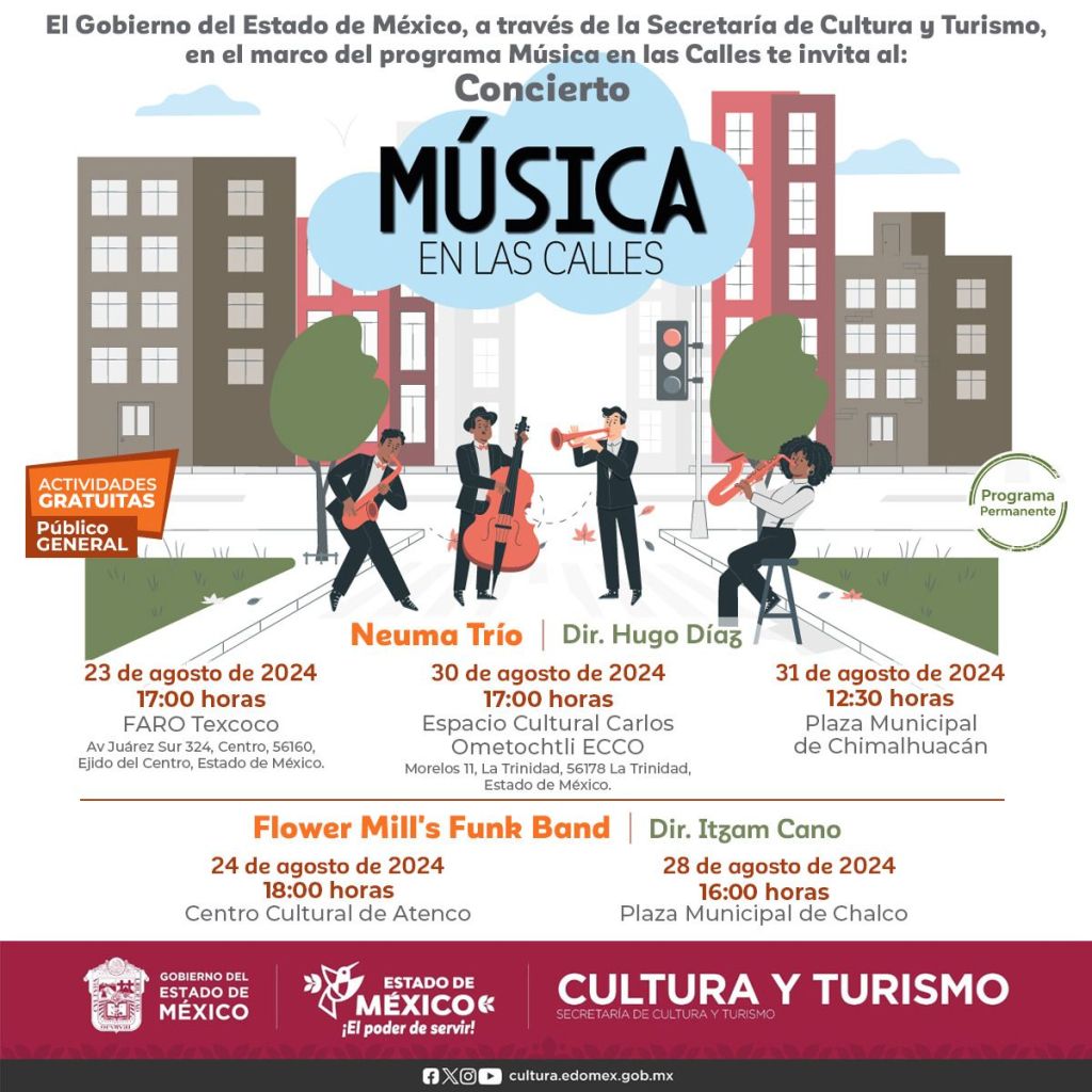 Lleva Secretaría de Cultura y Turismo la música a las calles para el disfrute de las y los&nbsp;mexiquenses.