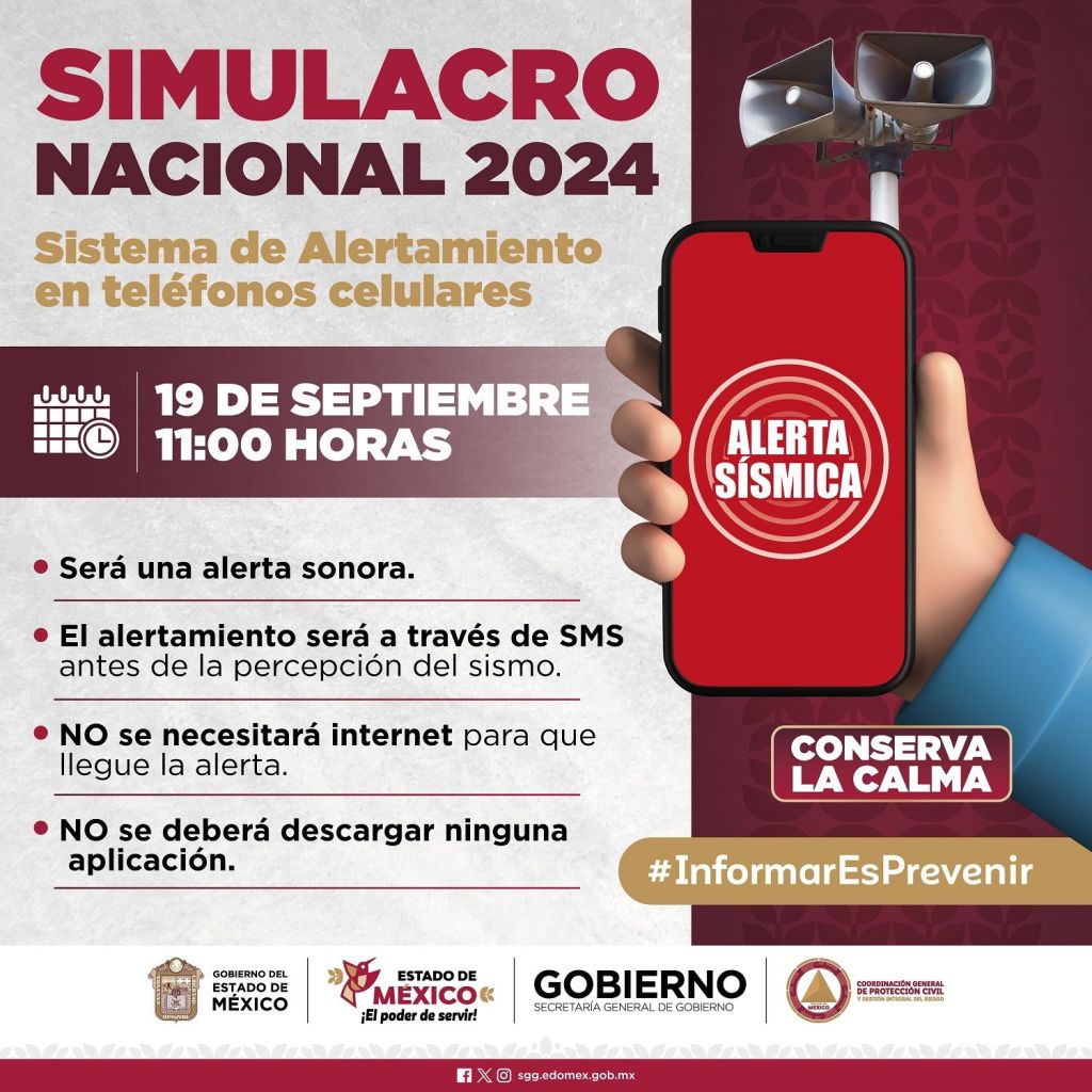 Invita Gobierno del Estado de México a participar en el Simulacro Nacional&nbsp;2024.
