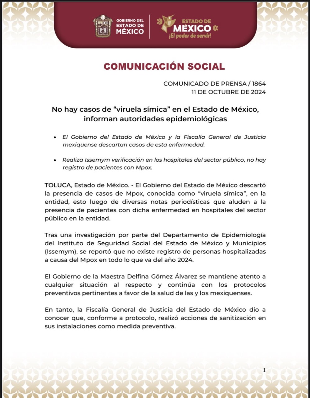 No hay casos de “viruela símica” en el Estado de México, informan autoridades epidemiológicas.