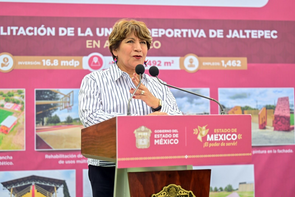 Gobernadora Delfina Gómez brinda bienestar a habitantes de Axapusco con nueva Unidad&nbsp;Deportiva.