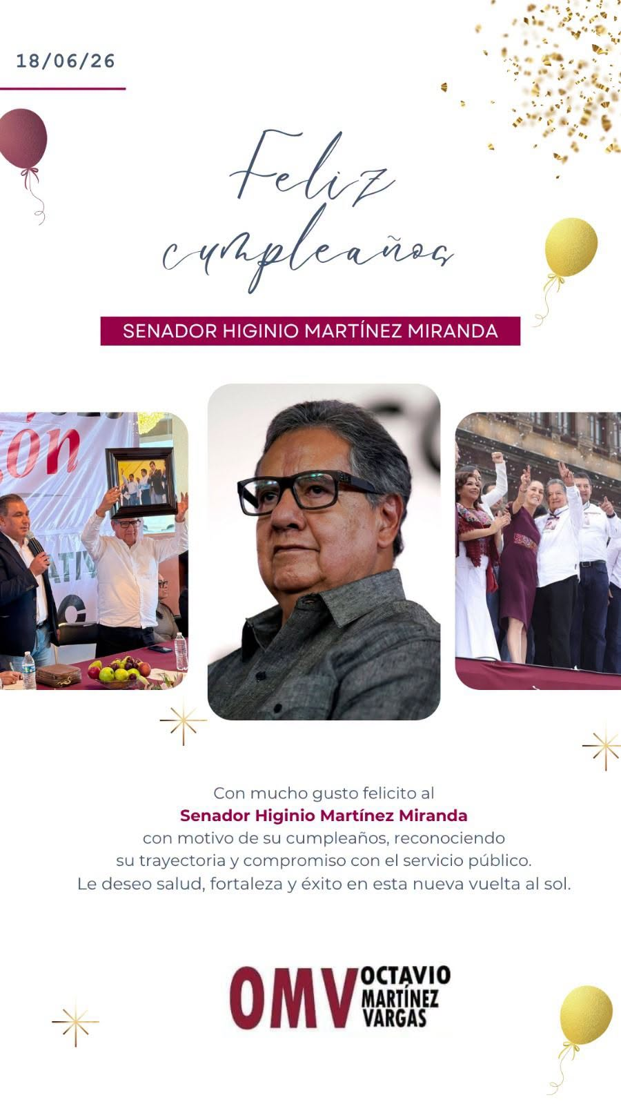 Feliz Cumpleaños Sr. Senador Higinio Martínez&nbsp;Miranda.