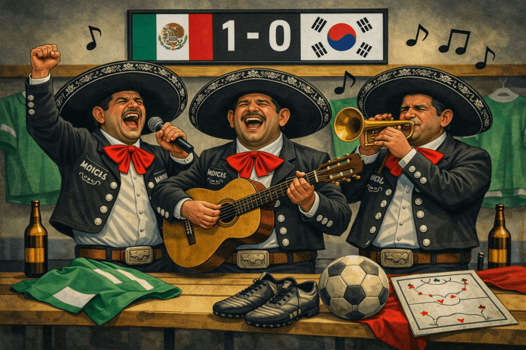 Gracias al Mínimo Gol de México a Corea, Los Mariachis NO han Callado, Siguen Cantando.